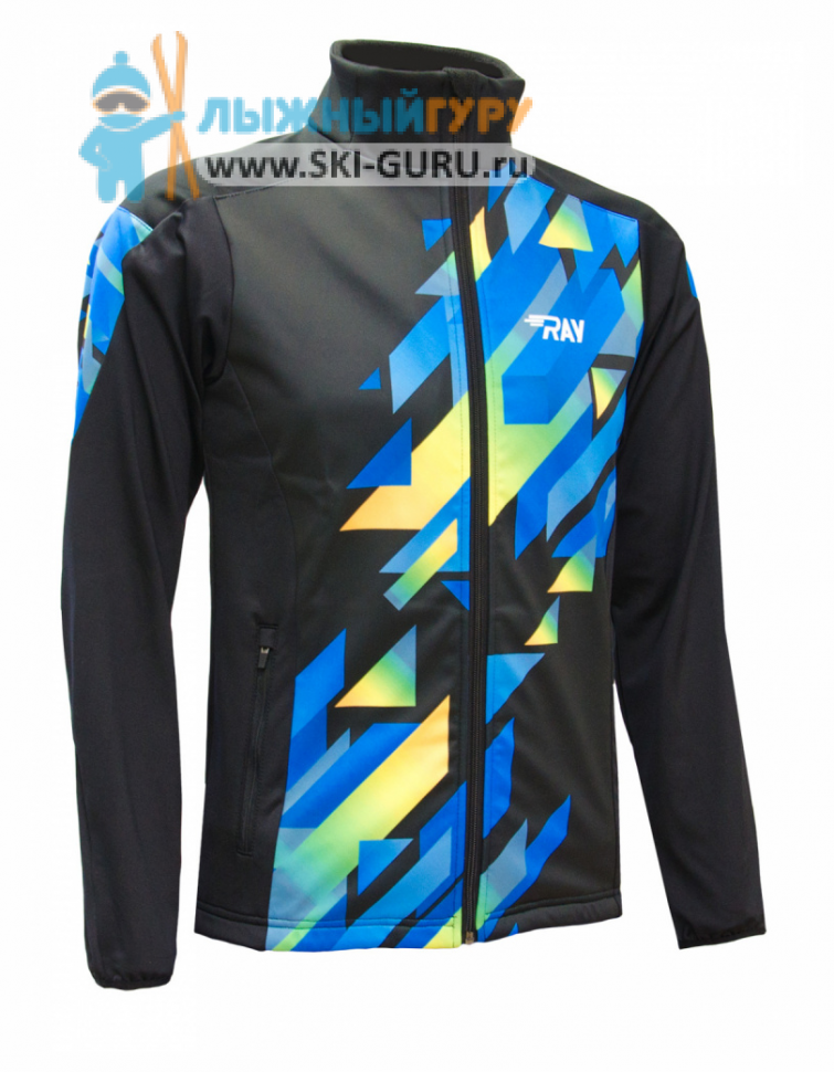 Лыжная разминочная куртка RAY, модель Pro Race принт (Man), цвет черный/синий, рисунок Призма, размер 48 (M)