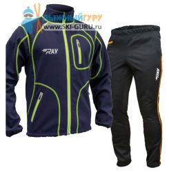 Лыжный костюм RAY, модель Star (Unisex), цвет темно-синий с лимонным швом (штаны с горчичными вставками) размер 42 (XXS)