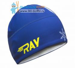 Лыжная шапка RAY, термобифлекс, цвет синий/белый/неоновый, рисунок Снежинка, размер S