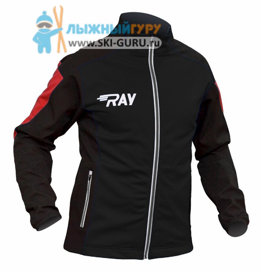 Куртка разминочная RAY, модель Pro Race (Kid), цвет черный/красный, размер 38 (рост 140-146 см)