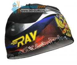 Лыжная шапка RAY, термобифлекс, цвет черный/желтый/белый/синий/красный, рисунок Герб РФ, размер L