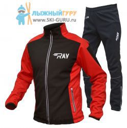 Лыжный разминочный костюм RAY, модель Race (Unisex), цвет черный/красный размер 42 (XXS)