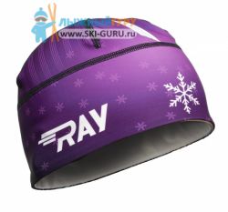Лыжная шапка RAY, термобифлекс, цвет фиолетовый/белый, рисунок Снежинка, размер S
