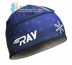 Лыжная шапка RAY, термобифлекс, цвет синий/белый, рисунок Снежинка, размер S