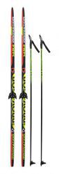 Лыжный комплект STC (лыжи 190 см + крепления SNS + палки 150 см), цвет черный/желтый/красный, рисунок Innovation