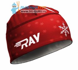 Лыжная шапка RAY, термобифлекс, цвет красный/белый, рисунок Снежинка, размер L