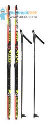 Лыжный комплект STC (лыжи 185 см + крепления NNN + палки 145 см), цвет черный/желтый/красный, рисунок Innovation