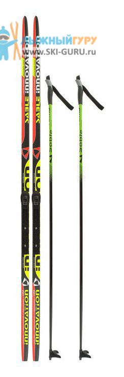 Лыжный комплект STC (лыжи 195 см + крепления NNN + палки 155 см), цвет черный/желтый/красный, рисунок Innovation