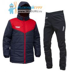 Теплый лыжный костюм RAY, Экип темно-синий/красный (штаны с кантом) размер 48 (M)