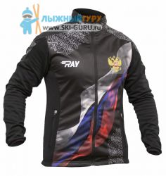 Куртка разминочная RAY, модель Pro Race принт (Man), цвет черный/белый/синий/красный, рисунок Герб РФ/Флаг РФ, размер 42 (XXS)