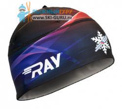 Лыжная шапка RAY, термобифлекс, цвет черный/белый/фиолетовый/красный, рисунок Снежинка, размер L