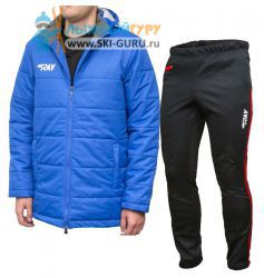 Теплый лыжный костюм RAY, Классик синий (штаны с красными вставками) размер 52 (XL)