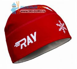 Лыжная шапка RAY, термобифлекс, цветкрасный/белый, рисунок Снежинка, размер L